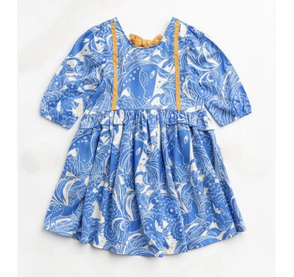 Finding Foxtale Dress Pegasus Paisley Blue Fairy Tale Mythical Horse Girls Sz 8